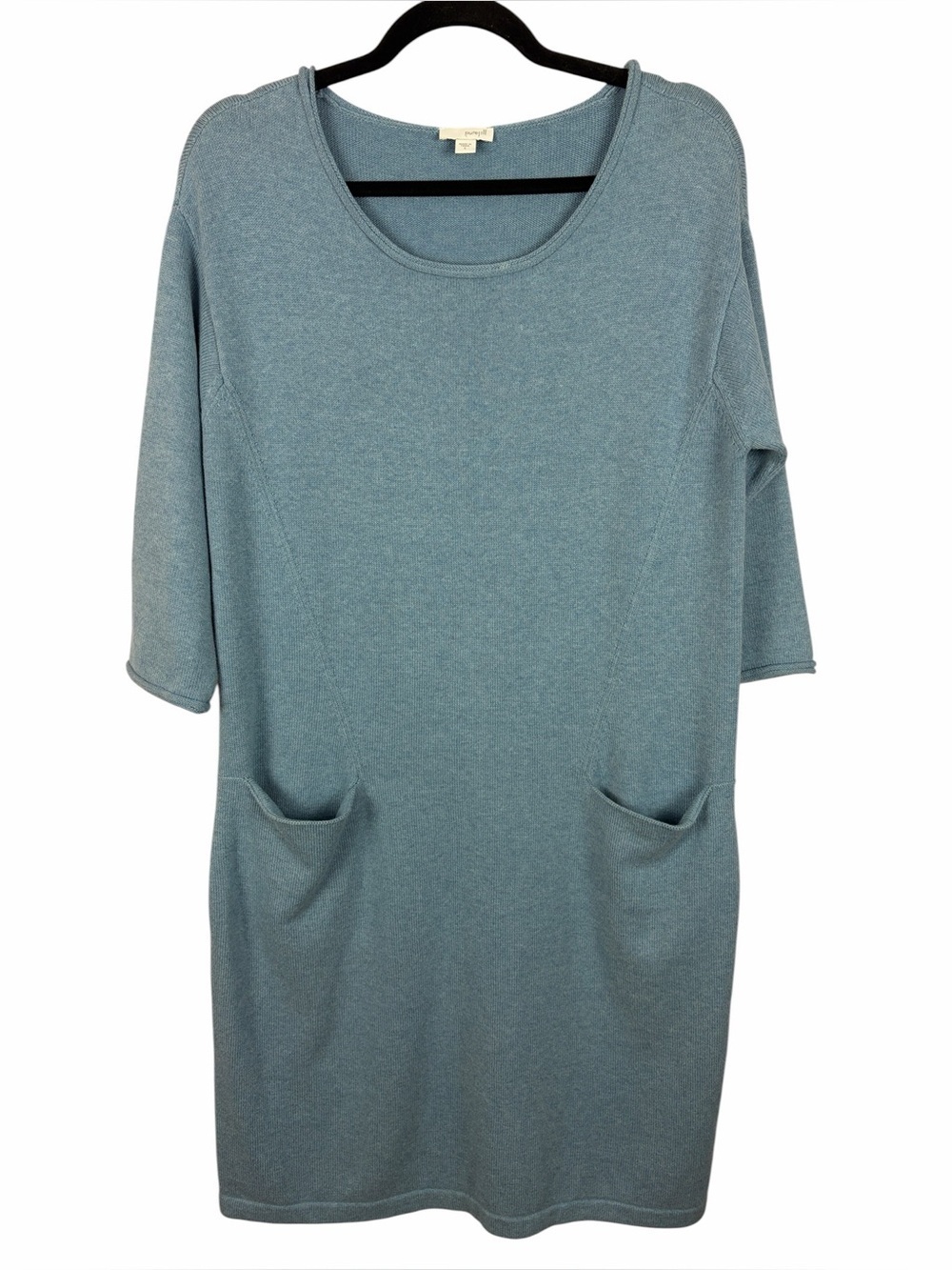 Pure Jill Blue Knit Tunic Dress Small Cotton Cashmere Blend Pockets Relaxed Fit